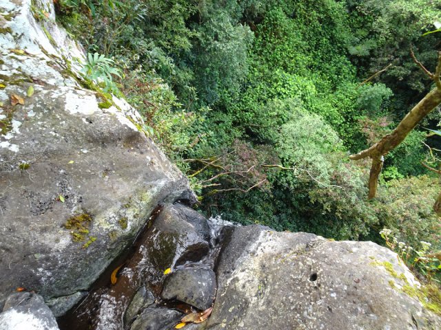 Le haut de la cascade de 38 m depuis le jardin
