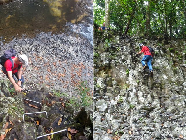 Les barreaux fixés à la muraille facilitent grandement la descente vers le Bassin la Paix