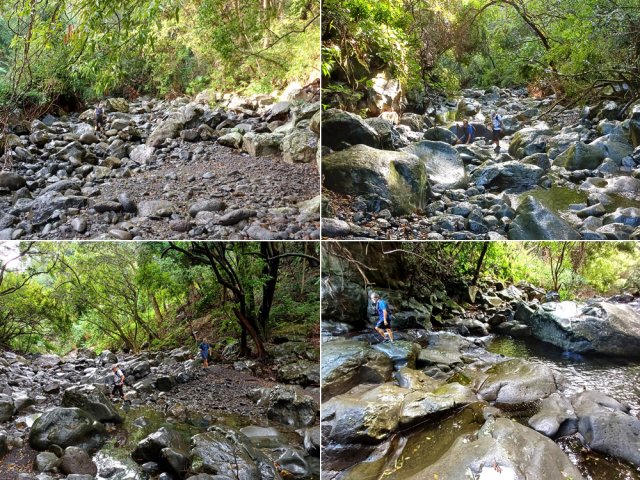 Quelques idées du lit de la ravine caillouteuse et rocheuse