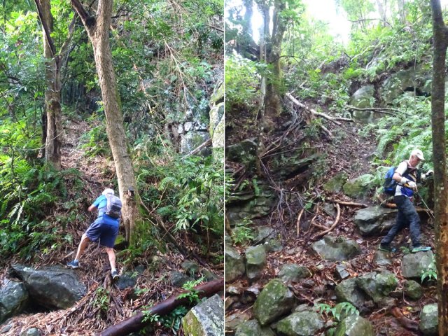 Sentier abrupt, tant en montée qu'en descente pour contourner le bassin Marie-Louise