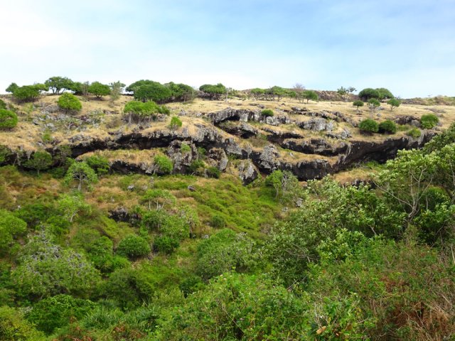 On longe de belles falaises trouées comme du gruyère