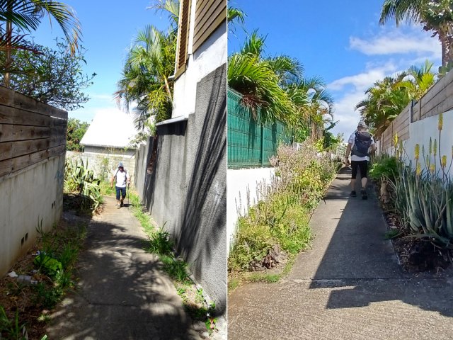 Emprunter les derniers raccourcis entre les habitations jusqu'au stade