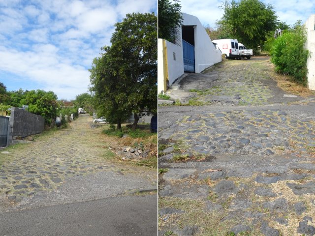 Le goudron a parfois recouvert les pavés à certains endroits