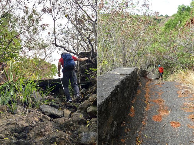 Partir à droite pour emprunter la "piste-fossé" en béton